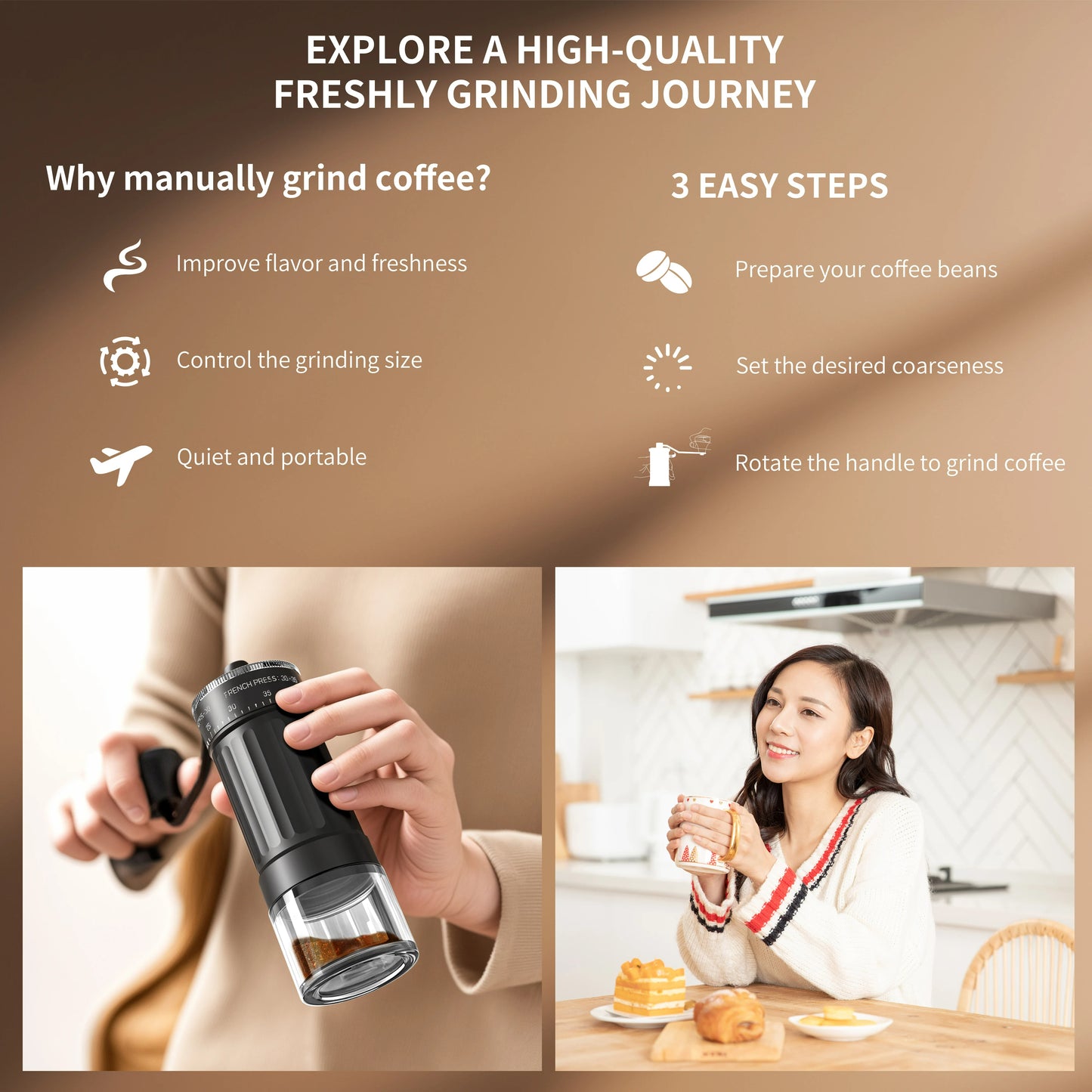 Manual Coffee Grinder with 40 External Grind Settings