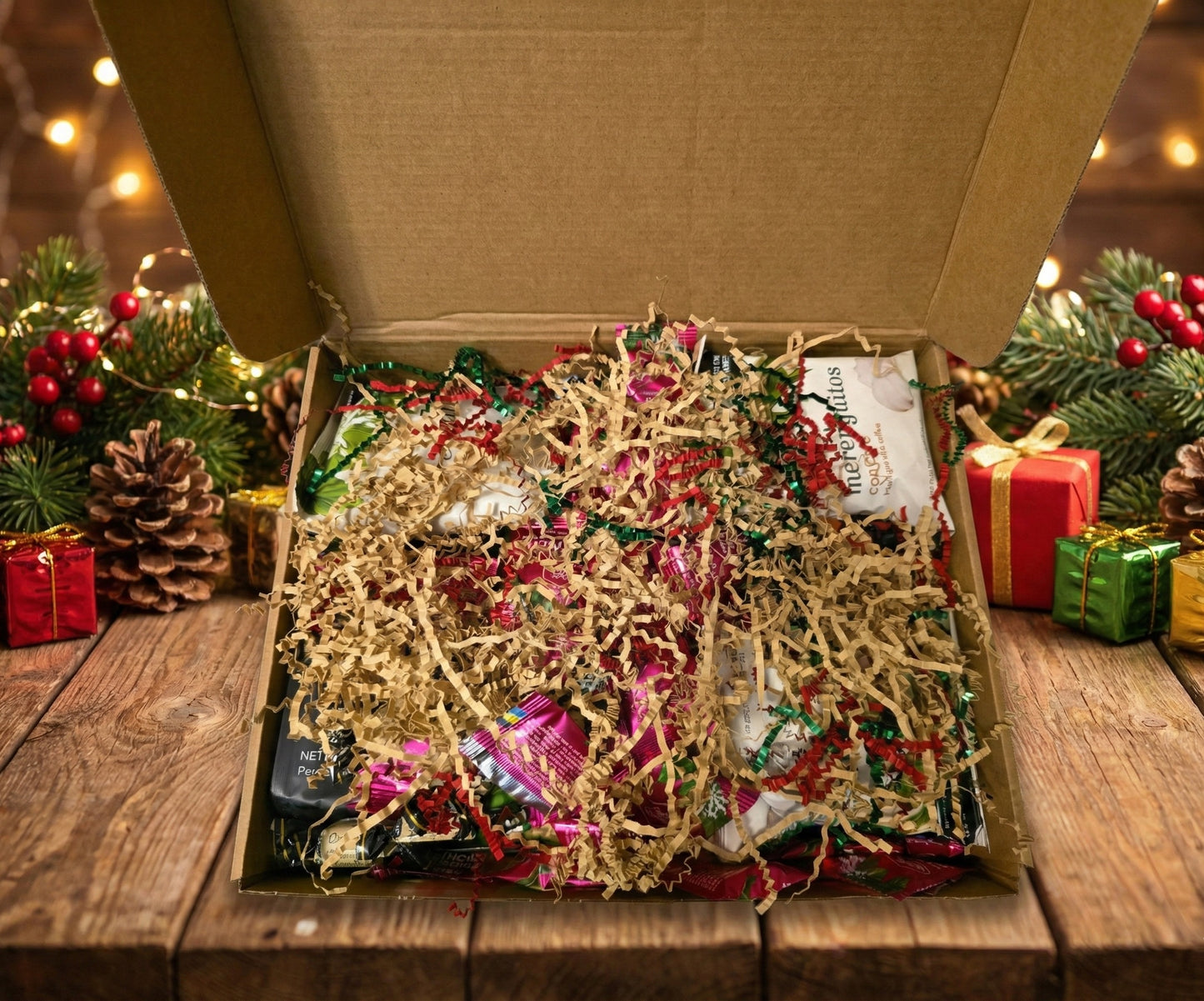 Gourmet Colombian coffee Christmas gift basket featuring la moprelia gourmet and 12/60  specialty coffee , ground or whole bean,  cafecitas cockies and coffee candies in a festive holiday box.