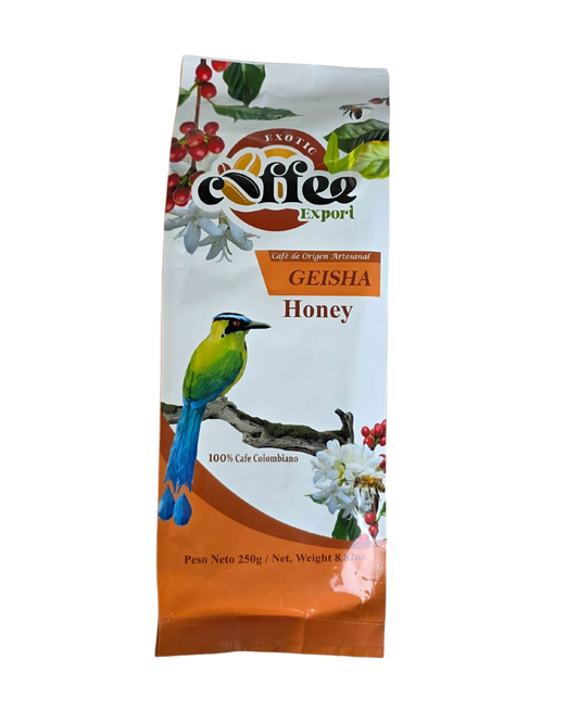 Geisha coffee beans honey process
Colombian Geisha single origin Quindio
Geisha coffee floral jasmine aroma, rare coffee varieties
