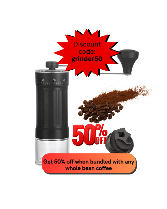 Portable manual coffee grinder featuring 40 external grind settings, a ceramic burr, and a 30g capacity.