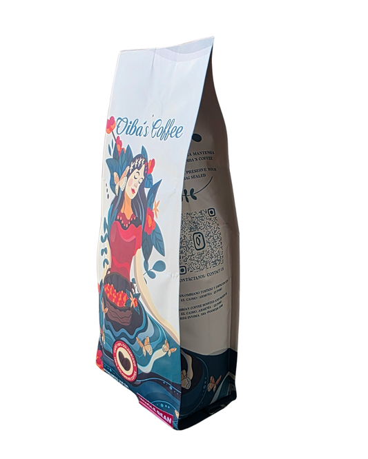 colombian coffee bag art woman floral